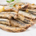 Fried anchovies close up