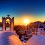 Village of Oia in Santorini at sunset